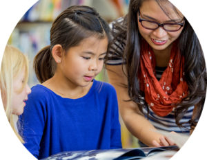 Header image of lady and child learning